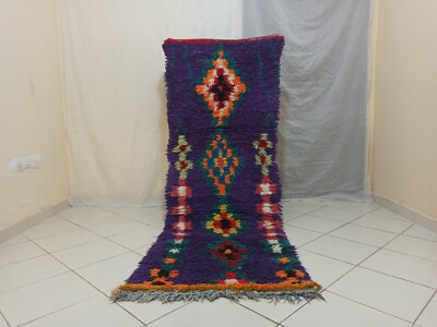 Purple Vintage Moroccan Rug 2'52'' x 7'21'' Feet Berber Handmade Moroccan Carpet