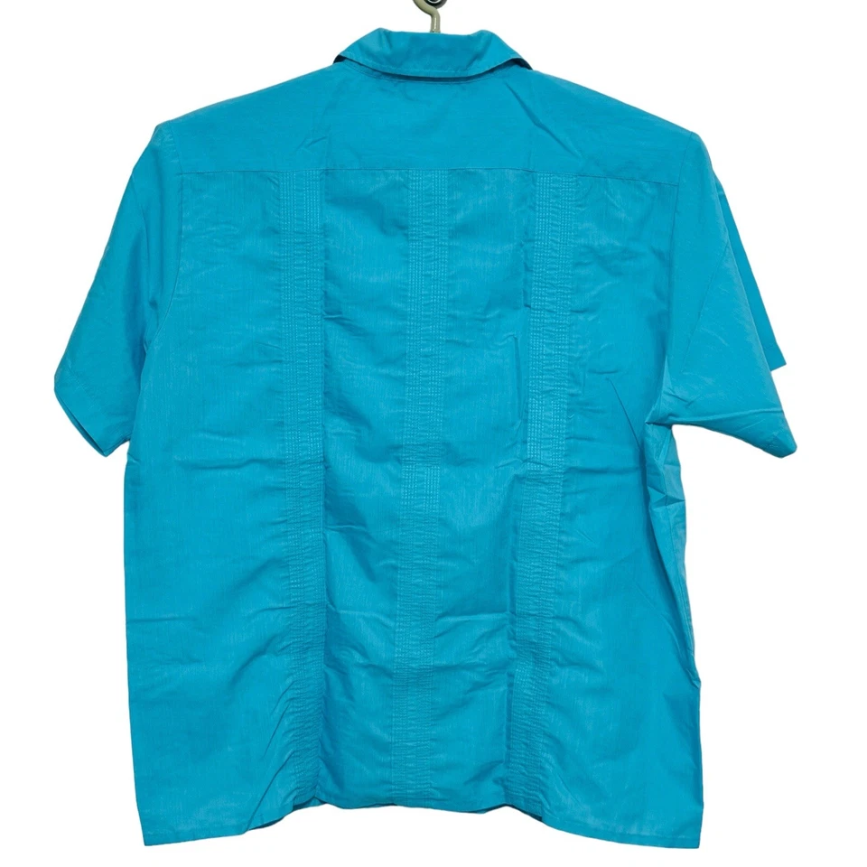 Рубашка мужская Haband Guayabera на молнии 4 кармана летняя кубинская мексиканская синяя размер L - Изображение 2 из 4