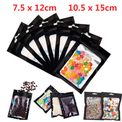 100Pcs Smell Proof Black Holographic Mylar Bags Resealable Zip Foil Pouch