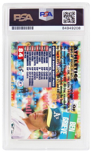 Ben Grieve Signed 1994 Stadium Club Rookie Card #84 w/98 AL ROY - (PSA Slabbed) - Picture 2 of 2