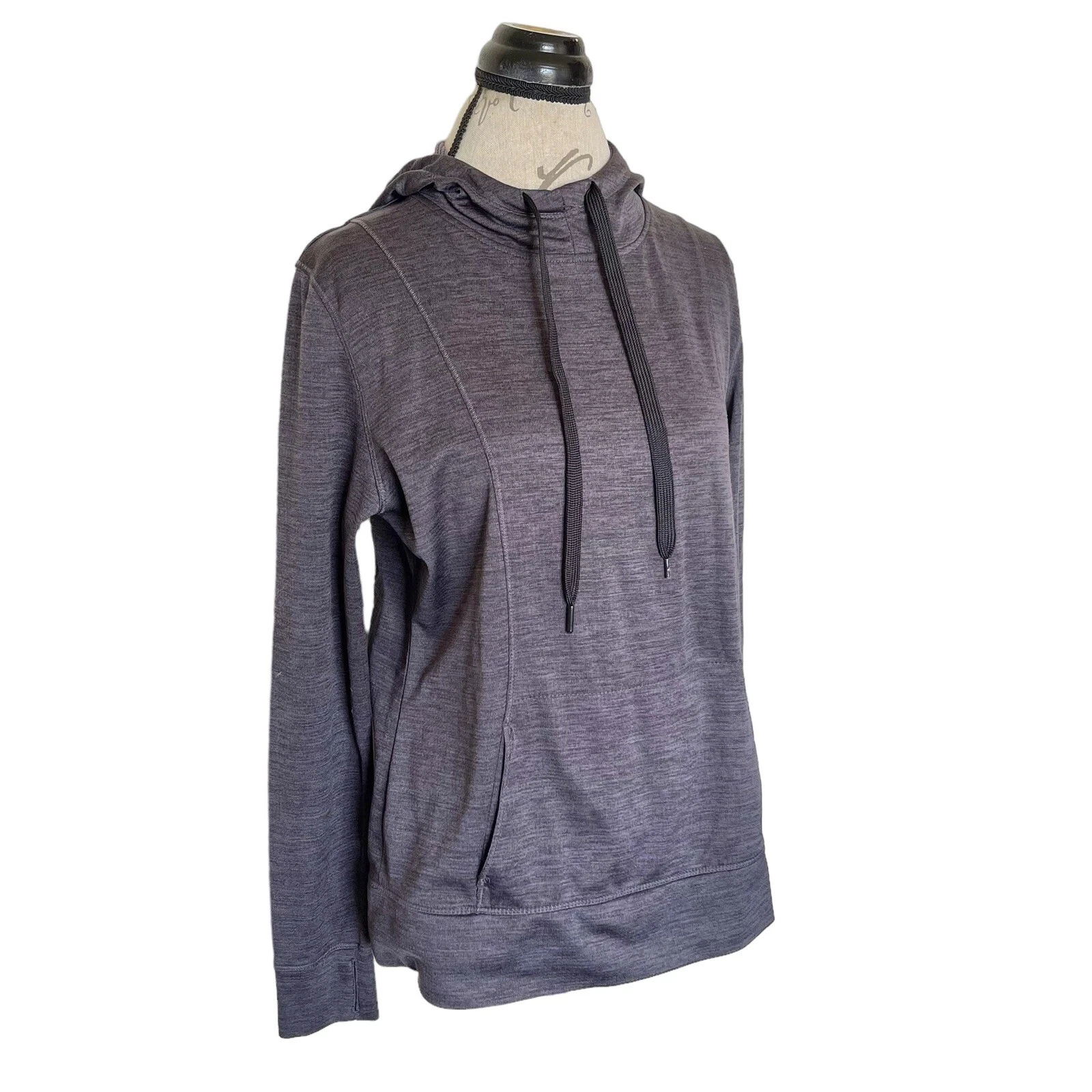 VETEMENTS Avia Top Taglia Large Viola con Cappuccio Burn Out Pullover Coulisse Foro Pollice