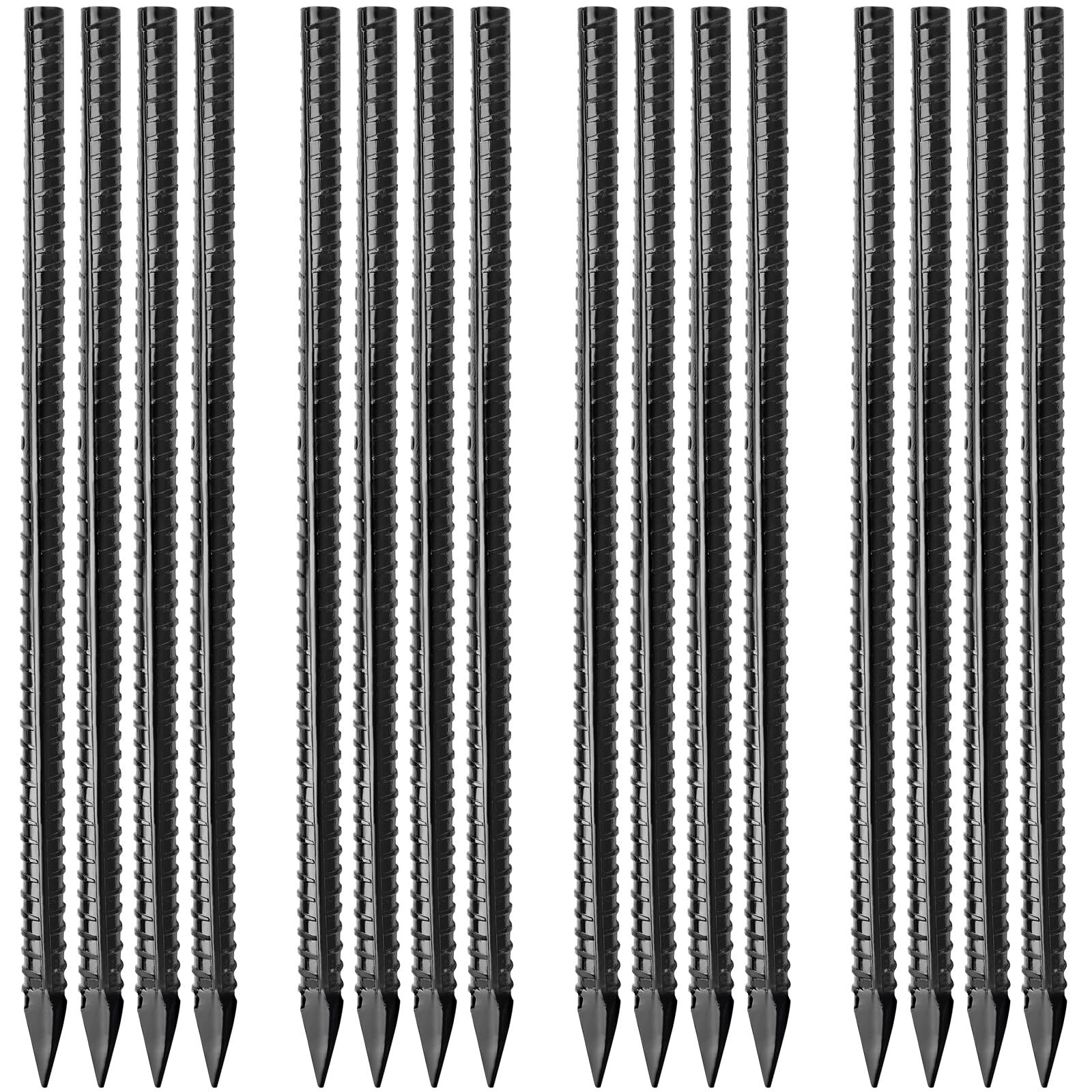 16PC Heavy Duty Ground Rebar Stakes 16" Metal Tent & Garden Anchors 3/8" Thick