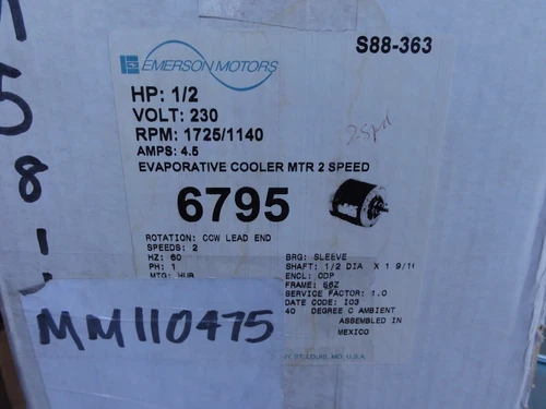 New in box Emerson 6795 1/2 HP 2 speed 230V 1725/1140 1 PH 60 HZ frame 56Z