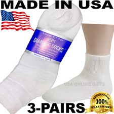 BEST QUALITY CRESWELL 3 PAIRS WHITE DIABETIC ANKLE SOCKS 10-13 SIZE MADE IN USA