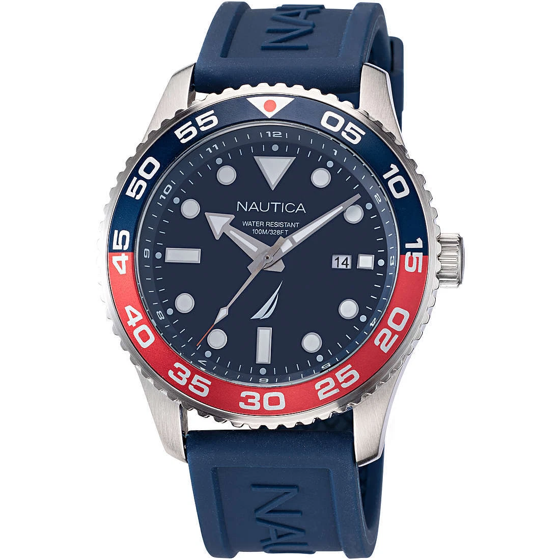 Nautica Orologio Da Uomo Al Quarzo NAPFWF014 - Cassa In Acciaio, Cinturino In Gomma Blu, Quadrante Grigio