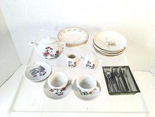 Vtg MCM Mini Childs Tea Set Tea Party Ceramic 29 Pc Doll Dishes Flatware Germany