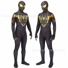 Golden Miles Morales Spiderman Jumpsuit Spider-Man Cosplay Costume Adult/Kids