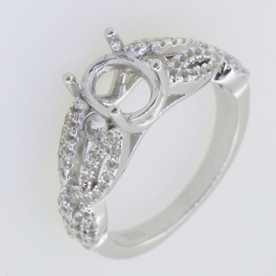Sterling Silver Semi Mount Ring Setting Oval OV 8x6mm Twisted Shank L552R55