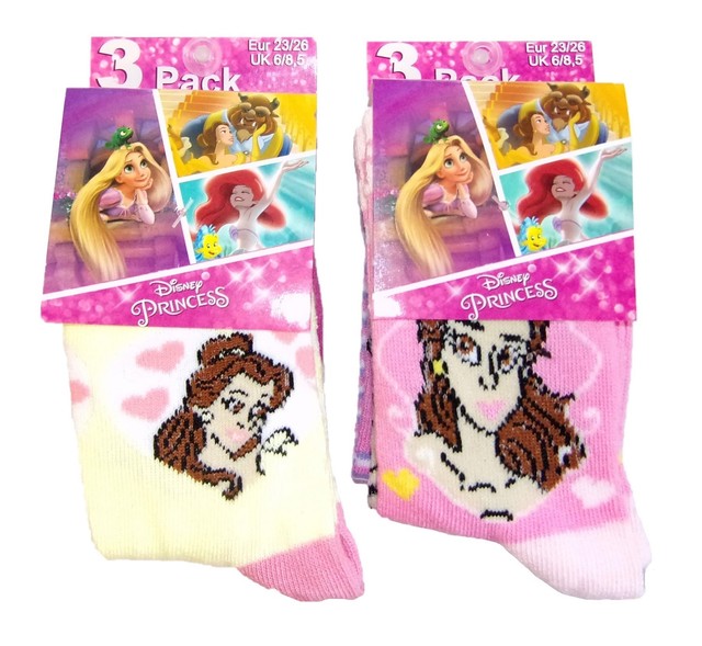 Disney Princess socks girls different sizes(pack of 6) Belle Cinderella Rapunzel eBay