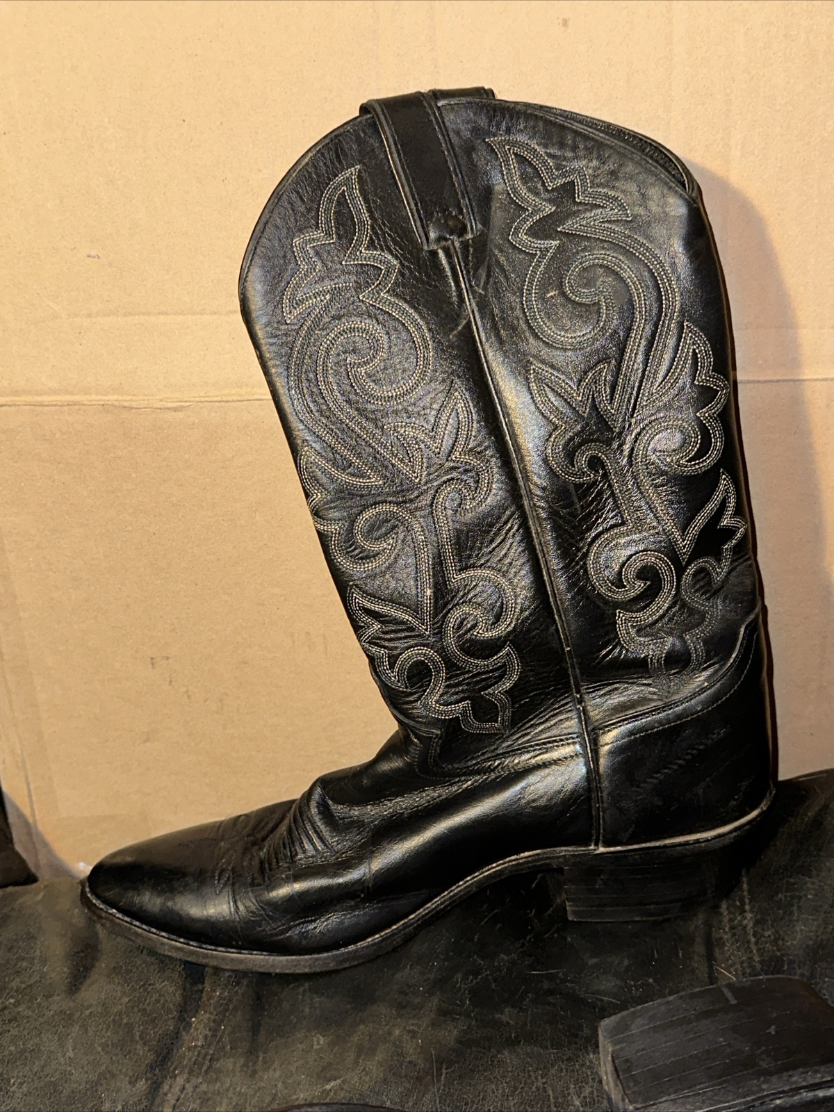 Justin VTG Men Black Leather Western Cowboy Boots London Calf 1409 Sz