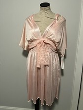 Shadowline Nightgown Bed Jacket Set Large Pink Short Slip Floral Lace