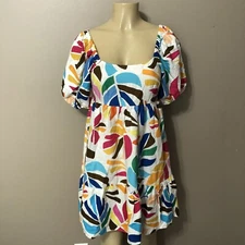 Tabitha Brown Target Multicolor Botanical Print Puff Sleeve Mini Dress Small