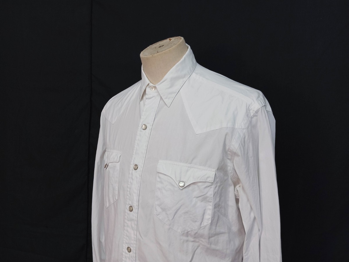 Vintage 80s Polo Ralph Lauren Pearl Snap White Cotton Men