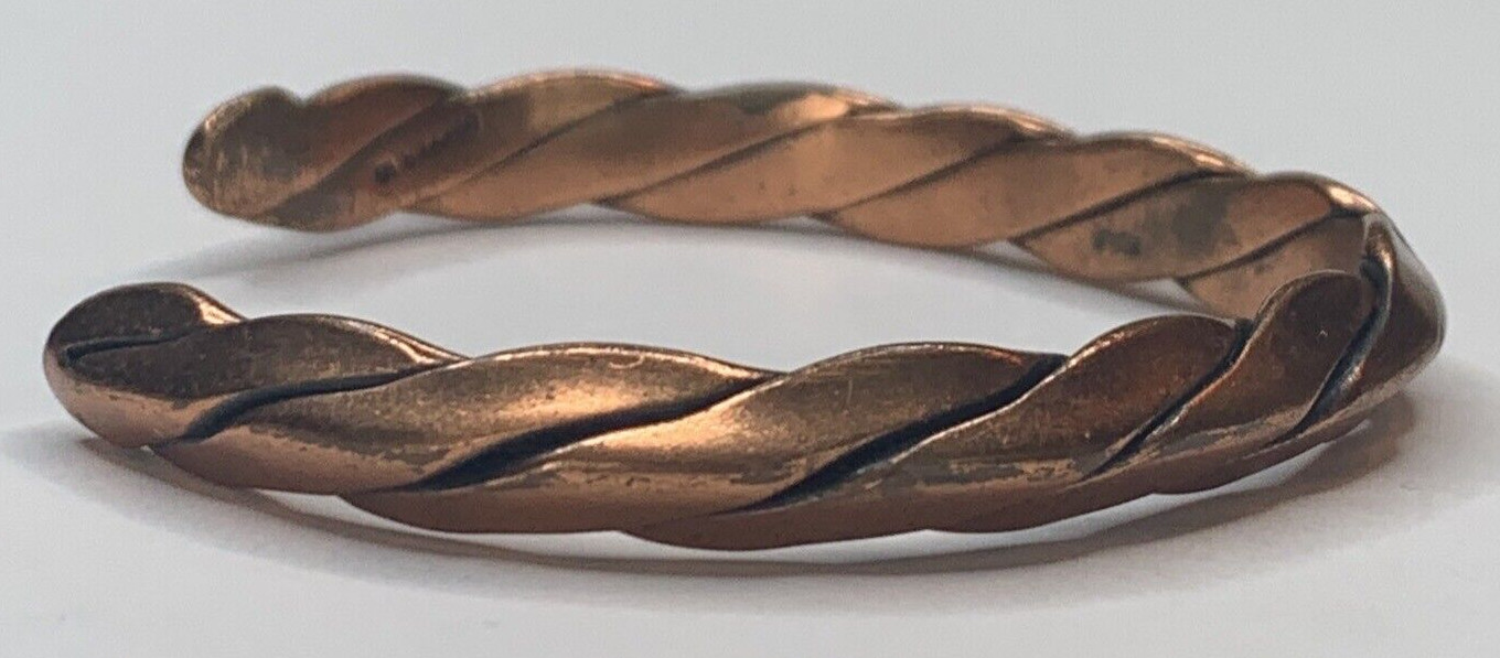 Vintage Heavy Solid Signed Marked Copper Braided … - image 5