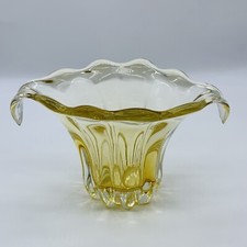 Vintage Hand Blown Somerso Art Glass Pale Yellow Gold Waterfall Vase BOWL 5.5  