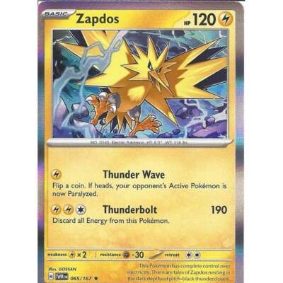 065/167 Zapdos : Rare Holo Card : Twilight Masquerade Pokemon TCG