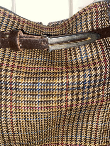 M&S Vintage St Michael’s UK 10 Tan Check Wool Skirt leather Belt W27” H37” L24” - Picture 3 of 7