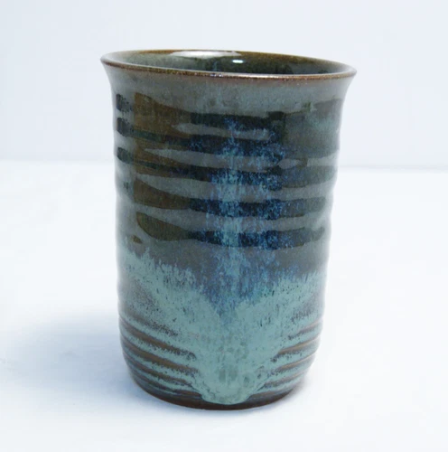 Studio Art Hand Thrown Pottery Cup Mug Blue Glaze Fairview Lake Studios 5" Tall