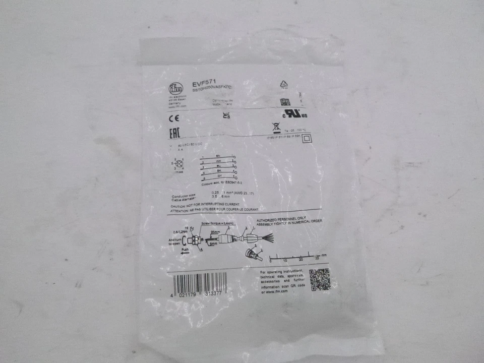 IFM EVF571 Wireable Plug Straight SSTGH050VASFKPG