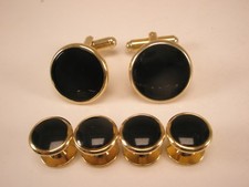 Round Black Formal Cuff Links Shirt 4 Stud Vintage prom tux wedding grooms p13