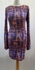 Missguided Dress Purple Size 10 Tie-Dye Long Sleeve Short Polyester Stretch NEW