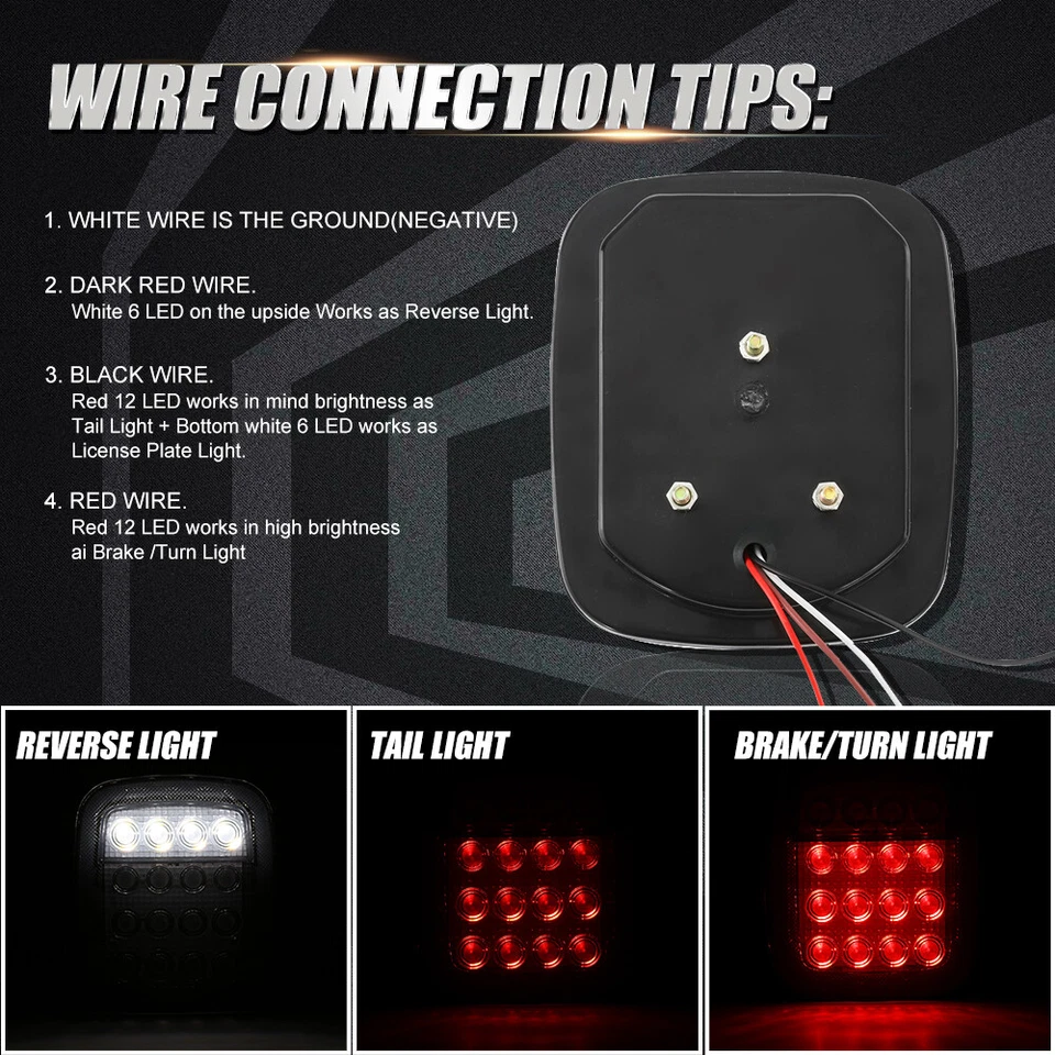 For Freightliner Truck Smoked 16 LED Tail Brake Lights Brake Turn Reverse Lamp - Image 4 of 4