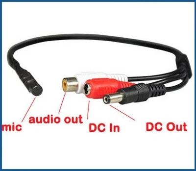 EVERTECH Mini Mic Audio Microphone Cable for CCTV Security Camera Mic With Power Cable