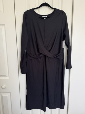 Nine West Black Long Sleeve Twist Front Ribbed Midi Dress Plus Size XXL