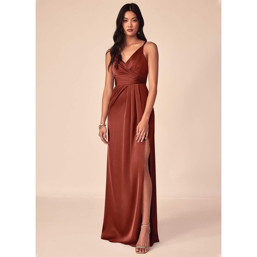 NWT Azazie Aqua Stretch Satin Dress Terracotta Plus Sz 20 Bridesmaid Wedding - Picture 1 of 7