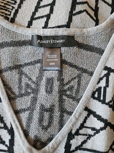 Ashley Stewart Sweater Dress Womens 26W Plus Geometric Knit Short Slve Art Deco - Picture 10 of 14