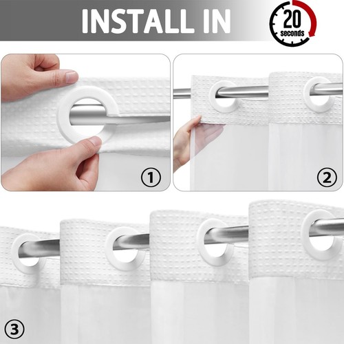 No Hook Shower Curtain with Snap in Fabric Liner Set Less Time White Waffle S... - Picture 2 of 6
