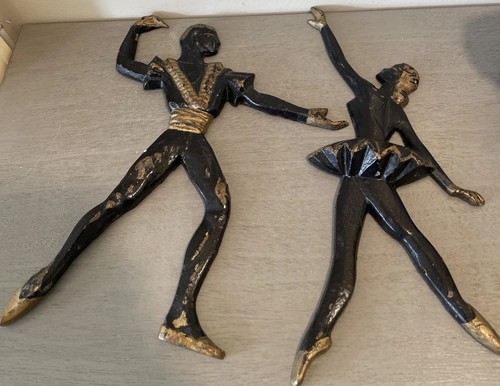 Vintage Rare Mid 60’ Black & Gold Bronze Ballerina Man Woman Dancing Home Decor
