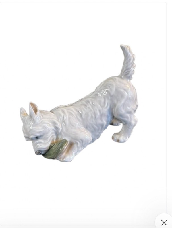 Royal Copenhagen West Highland Terrier playing with a slipper Figure 