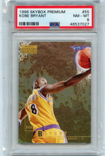 1996-97 SKYBOX PREMIUM #55 KOBE BRYANT ROOKIE CARD RC, LAKERS HOF - PSA 8 (027). rookie card picture
