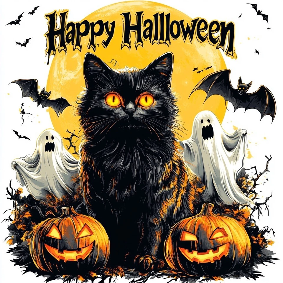 Cortina de chuveiro Halloween gato, design fantasma abóbora gato preto, banheiro assustador - Imagem 2 de 4