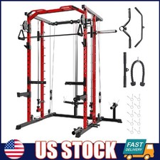 Smith Machine Power Cage Squat Rack with Pulley System Dip Bar Home Gym Training