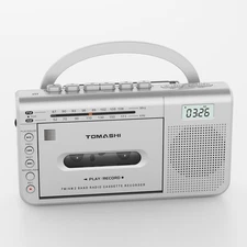 Portable Cassette Player with AM/FM Radio, 3.5mm Headphone Jack, Built-in Mic...