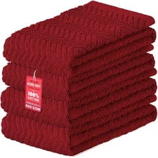 100% Cotton Kitchen Towels, 15" x 25" Absorbent Dish Towels Red Pack of 4