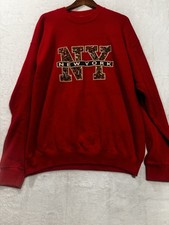90s Vtg New York NY Sweatshirt Women s XXL Crewneck Red Holiday Winter Warm