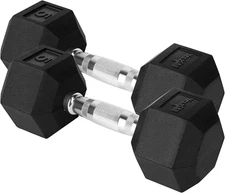 Chrome/Rubber Grip Encased Hex Dumbbells – Hand Weights with Anti-Slip 10-30 LBS