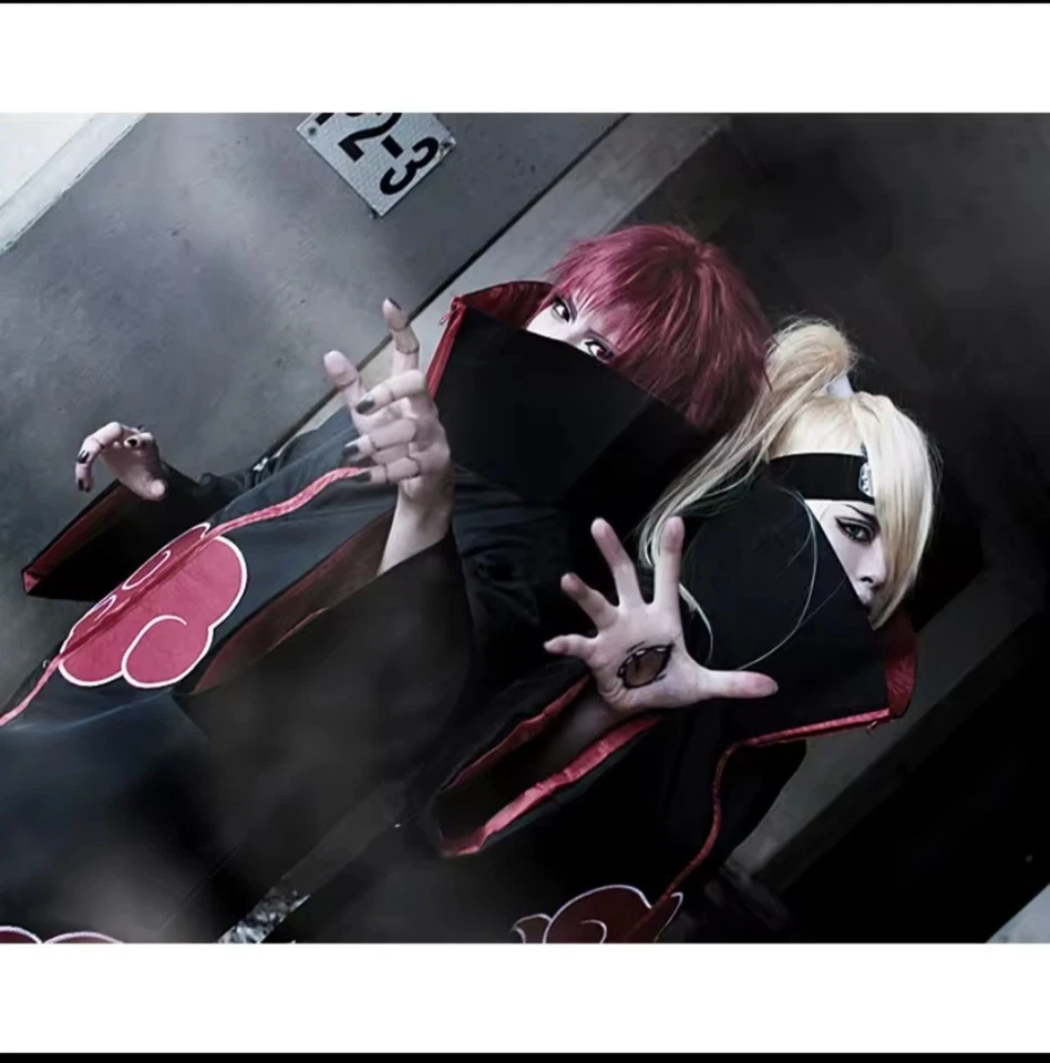 Capa Akatsuki Uchiha Itachi para niños adultos túnica larga negra capas Halloween Carn Foto 3 de 4