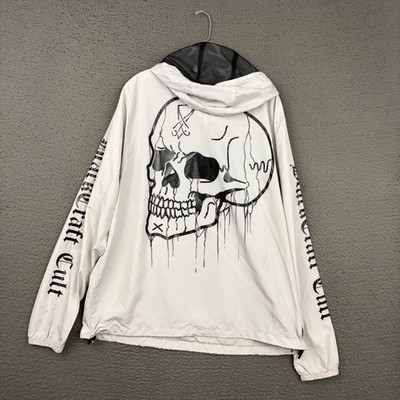 Black Craft Jacket Mens XL Off White Skull Graphic 1/4 Zip Hooded