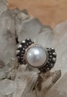 Vintage Sterling Silver Mabe Pearl Ring Size 8.5 Heavy Wide Band 8 Grams