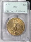 1928-P $20 Saint Gaudens PCGS Rattler MS61 Gold Coin