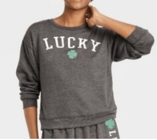 Modern Lux Lucky Clover St. Patrick’s Day gray crewneck sweatshirt - L