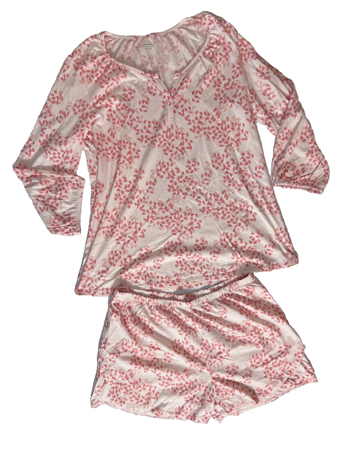 GARNET HILL Green Cotton (M) PAJAMAS SET ~Pink Leaves-Luxury-Breathable-Wrap