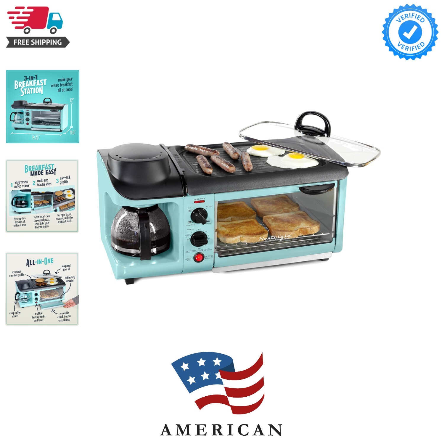 3-in-1 Breakfast Station - Includes Coffee Maker, Non-Stick Griddle, and 4-Sl...