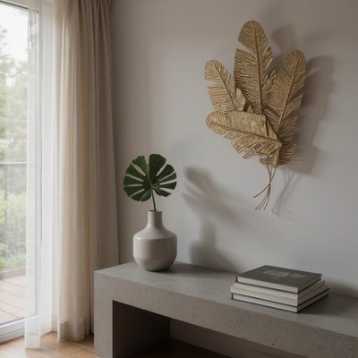 Gold Wandbild Blatt Design montiert Metall Home Art Deco Geschenk 116 cm