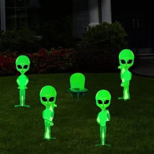 Gerrii 5 Pieces Halloween Yard Sign Glow in The Dark Large Alien Outdoor UFO ...