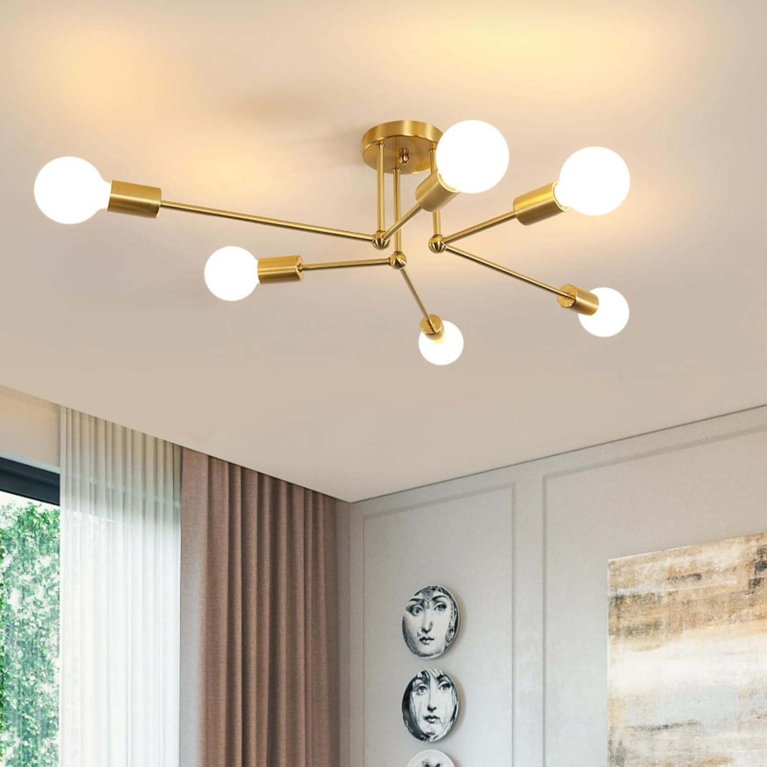Lampadario Industriale, 6 Luce Plafoniera Sputnik Vintage, E27 Lampadario Da Sof